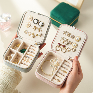 Wholesale Premium Velvet <b>Jewelry</b> <b>Storage</b> Box Portable Travel Zipper Closure Case with Mirror for Earrings Studs Necklace Ring - Product Image 1