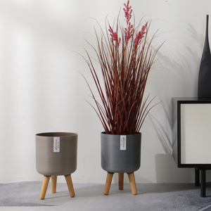 Commercio all'ingrosso di alta qualità vaso di fiori in plastica Vintage decorativo <span class=keywords><strong>albero</strong></span> rotondo fioriera con le gambe in legno per il pavimento di casa ufficio al coperto - Product Image 3