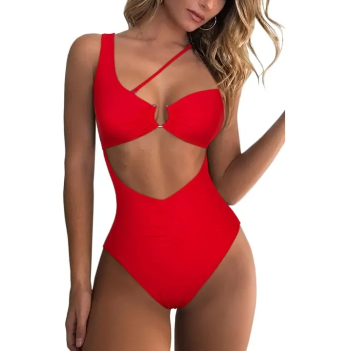 Great Quality Tong Backless Double Strap Ring Details Cutout Tummy Control One Shoulder Swimwear Professional Manufacturer