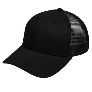 <b>Black</b> 5-Panel Trucker Hat Mesh Back Baseball Cap Adjustable Snapback Unisex for Outdoor Sports Casual Wear - Product Image 3