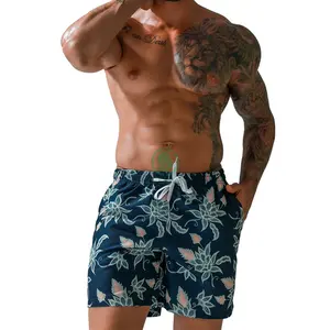 Individuelle Übergröße schnell trocknende Stretch-Schwimmbad-Strandshorts formell mittlere Taille solides Muster atmungsaktiv Flechtung gestrickt Polyester-Nylon