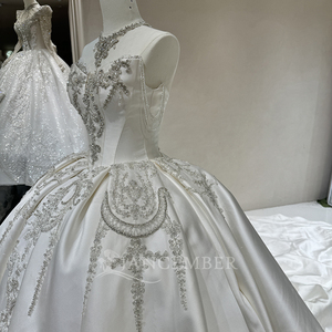 Jancember DW0114 Hermoso satén sin mangas de encaje Lentejuelas Vestidos de novia Vestidos - Product Image 5