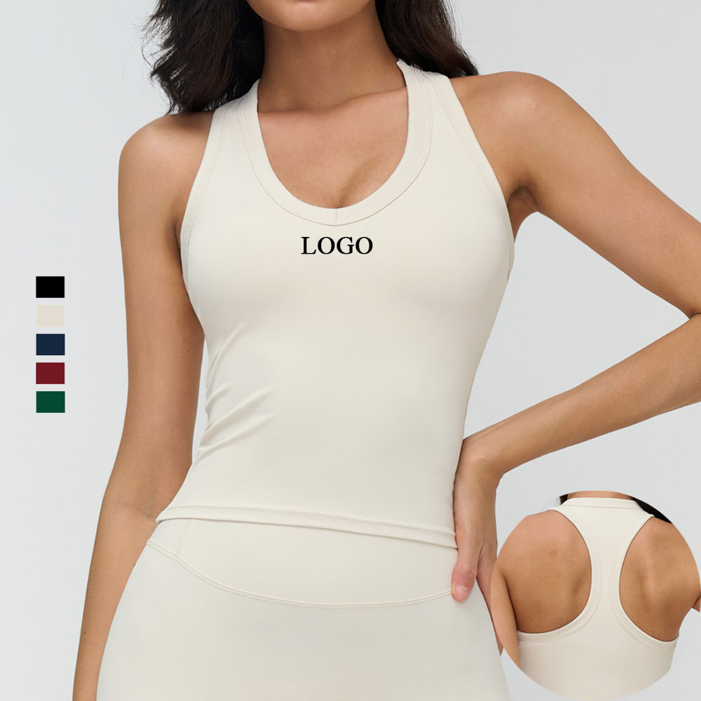 Custom Recyclable Spandex Nylon Racerback Gym Fitness Sports Tank Tops Bra V Neck Quick Dry Moisture-Wicking Yoga Tank Tops