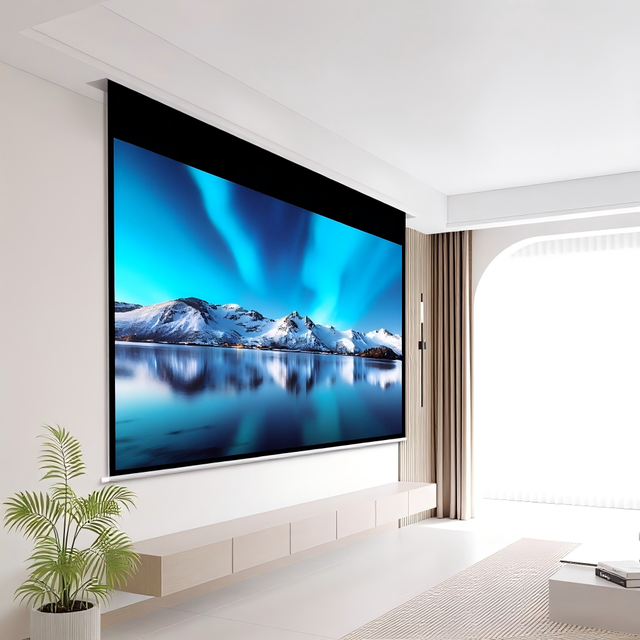 Electric Motorized Retractable Ceiling Hanging Screen ALR Anti Light Nano Coiling Wrinkle Free 84Inch16:9 Office Conference Room