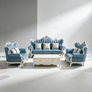 Ensemble de canapés classiques européens en bois massif sculpté et cuir, capitonnés, pour villa, salon, mobilier de maison, vente en gros OEM ODM - Product Image 6