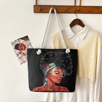 Sac fourre-tout en toile personnalisé avec logo imprimé dessin animé, fermeture éclair, grande capacité, tendance transfrontalière, pour la plage, vente en gros