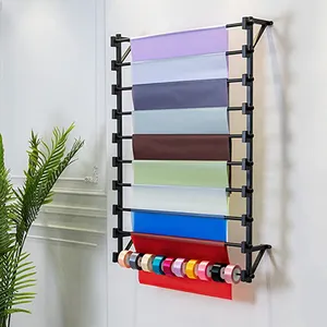 Jh-Mech Sjaal Displaystandaard Met 10 Tier Pole Ribbon Organizer Voor Ambachtelijke Kamer Aan De Muur Gemonteerde Metalen Papieren Displayrekken