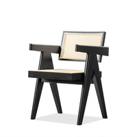 Chaise de salle à manger en rotin en bois de cannage à accoudoirs courts, style français, en caoutchouc pour banquet, mobilier de salle à manger