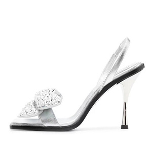 Silver Diamonds Bling <b>Bow</b> Back Strap Women's High Heels Shoes Rhinestone Thin Heeled Stiletto Platform <b>Sandals</b> Summer Dress - Product Image 3