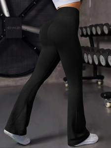 Leggings Acampanados de Yoga <span class=keywords><strong>para</strong></span> Mujer <span class=keywords><strong>con</strong></span> Logo Personalizado, sin Costuras, de Pierna Ancha, Tejido Acanalado, Efecto realce de Cadera y Glúteos Durazno <span class=keywords><strong>para</strong></span> Fitness y Deporte - Product Image 5
