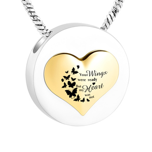 Colgante redondo de cenizas y <span class=keywords><strong>mariposas</strong></span> para cenizas, joyería para mascotas/cenizas de cremación de acero inoxidable humano-tus alas están listas pero <span class=keywords><strong>mi</strong></span> corazón - Product Image 1