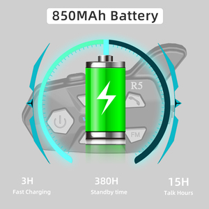 Auriculares Bluetooth impermeables para casco de motocicleta R5 para 2 jinetes 1200M auriculares intercomunicadores - Product Image 6