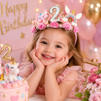 Serre-tête en plastique fait main SuPoo pour le 2e anniversaire - Couronne de fleurs, diadème de princesse pour filles, décorations mignonnes pour fête d'anniversaire de 2 ans
