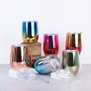 Wholesale Custom Promotion Gift 12oz Electroplate Vacuum Insulated <b>Double</b> <b>Wall</b> Stainless Steel Bulk Wine Tumbler with Straw Lid - Product Image 1
