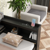 Lit d'enfant en forme de L, taille double, avec bibliothèques, prises électriques et ports de charge USB, deux tiroirs, design moderne pour chambre à coucher et salon