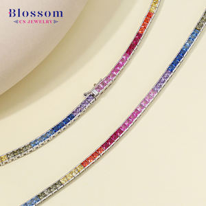 חולצות פריחות תכשיטים מקוריים 925 באיכות גבוהה מקורית, שרשרת זירקוניה שרשרת טניס נשים משובחים - Product Image 1