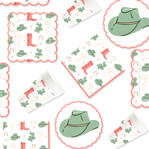 DAMAI - Vajilla de Papel para Fiesta Vaquera, Platos y Servilletas Rosas con Diseño de Vaquera y Cactus, para 8 Personas - Product Image 2