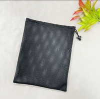 Pochette en maille polyester noire avec cordon de serrage, fermeture à glissière personnalisée, sac de rangement pour petits objets