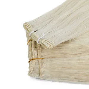 Hot sale Genius weft hair extensions raw virgin human hair seamless weft thin Flat hand tied weft