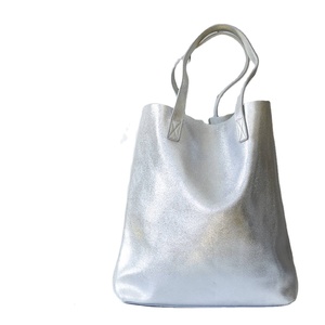 <strong>Silver</strong> Gold Oversize Tote <strong>Handbag</strong> Women's Casual Tote Bag Designer Metallic PU Leather Fashion Bag Waterproof Soft Bag Daily - Product Image 1