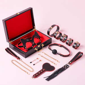 Jouets sexuels SM, ensemble de 8 pièces en cuir véritable pour couples, bondage des mains et des pieds, menottes, fouet en cuir, entraînement - Product Image 6