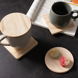 Custom Cedar Wood Coasters Set <strong>Round</strong> and Square, Splinter-Free Heat-Resistant Cup <strong>Mats</strong> for Tea Mugs, Coffee <strong>Table</strong> Protection - Product Image 2
