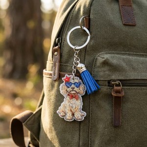 <span class=keywords><strong>Porte</strong></span>-clés personnalisé en acrylique blanc pailleté avec impression UV Golden Retriever patriotique, souvenir du 4 juillet, cadeau de la fête de l'Indépendance, avec <span class=keywords><strong>pompon</strong></span>, prêt à expédier - Product Image 4