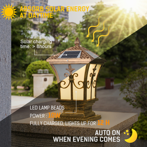 Pilier lumière extérieure voie lumières 3 couleurs Dimmable <span class=keywords><strong>télécommande</strong></span> lumière de jardin pour porte nouveau 10W <span class=keywords><strong>solaire</strong></span> alimenté <span class=keywords><strong>extérieur</strong></span> LED 80 - Product Image 2