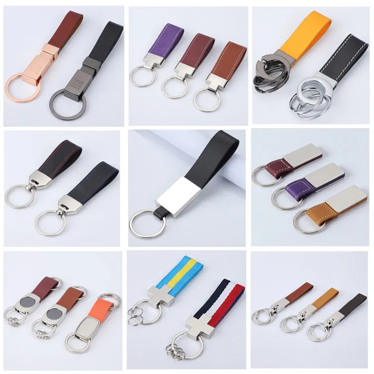 Factory Free Design Logo Custom Metal Luxury Accessories Real Leather Key Chain Genuine Pu Faux Leather Car Keychain