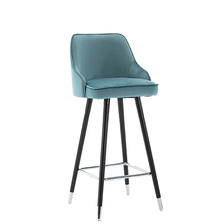 Professional Manufacture Generous Backrest Support Green Velvet Bar Stool