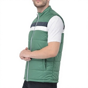 <b>Men's</b> <b>Green</b> Solid Stand Collar Puffer Vest Zipper Closure Casual Breathable Windproof Quilted 100% Polyester Filled <b>Waistcoat</b> - Product Image 2