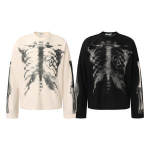 Camiseta de Manga Larga con Estampado de Esqueleto Estilo Retro Americano para Hombre, Ropa Urbana de Otoño, Holgada, Informal y Moderna - Product Image 5