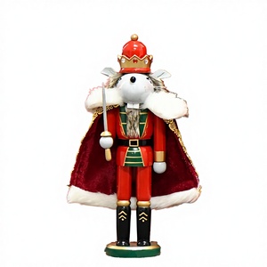European Style 30cm Solid Wood Glossy Finish Eco-Friendly <b>White</b> Green Snowflake Scepter King Nutcracker Doll with Cotton <b>Cloak</b> - Product Image 3