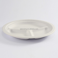 Assiette de bagasse de canne à sucre jetable de 9 \ "écologique avec 3 compartiments et motif à trois grilles pour les fêtes