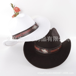 Chapeau de cowboy en polyester à bord incurvé et dessus conique, chaud, coupe-vent, protection solaire, style rétro artistique, Printemps 2025, Vente en gros - Product Image 2