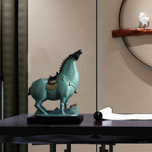 Tang Dynasty Horse Resin Figurines Green Color <b>Tabletop</b> Decor For Living Room Entryway - Product Image 2