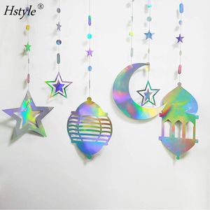 Hstyle 6 pezzi iridescente stella luna lanterna Ramadan ghirlanda olografica EID decorazione <span class=keywords><strong>casa</strong></span> felice Ramadan decoro - Product Image 4