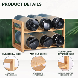 JUNJI-organizador de botellas de agua de bambú, con etiquetas, despensa de cocina, estante de almacenamiento de madera para armarios, taza para el hogar - Product Image 3