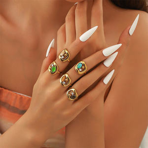 خاتم عصري من الفولاذ المقاوم للصدأ مع أحجار متعددة الألوان وحجر الراين للنساء، خاتم مقاوم للماء، إكسسوارات أصابع، مجوهرات عصرية - Product Image 1