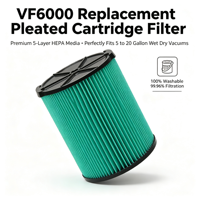 Filtre à cartouche HEPA 5 couches de remplacement VF6000 pour aspirateurs eau et poussière de 5 à 20 gallons, aspirateurs de chantier grande capacité, réutilisable pour la maison