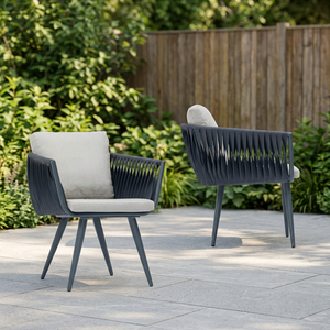 Modern Foldable <b>Stackable</b> Rope Weaving Cushioned <b>Garden</b> <b>Chair</b> with Metal Frame for Outdoor Restaurant Patio Hotel Use - Product Image 2