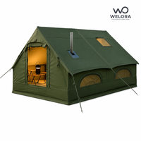 Grande tente gonflable toutes saisons 12 places avec façade en verre trempé, étanche, pour camping, avec ouverture pour poêle, montage rapide pour l'extérieur