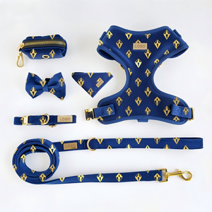 Harnais et laisse pour chien réglables, nouvelle collection 2026, avec tissu en velours, imprimé feuille d'or, matière en fibre de polyester - Product Image 1