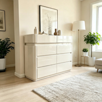 Meuble à chaussures moderne en MDF avec 8 tiroirs, finition brillante, panneaux en bois durables, écologique, commode minimaliste pour chambre à coucher, buffet pour salon