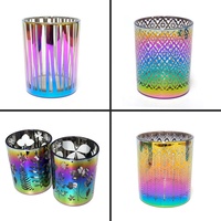 Pot à bougie en verre ajouré avec couvercle en bambou métallique, couleur personnalisée, 8,1x9,1 cm, pour décoration de mariage et de maison FENGJUN