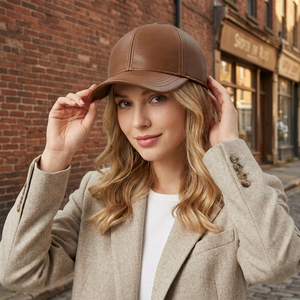 Casquette de baseball en cuir marron WARPRO INDUSTRY, sangle réglable, visière incurvée, style décontracté, respirante, imperméable, unisexe, boucle métallique - Product Image 6