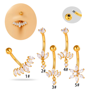 New Marquise Cluster Crown Flower CZ Dangle Stainless Steel Navel Button <strong>Ring</strong> <strong>Belly</strong> <strong>Rings</strong> Body Piercing Jewelry Wholesale - Product Image 1