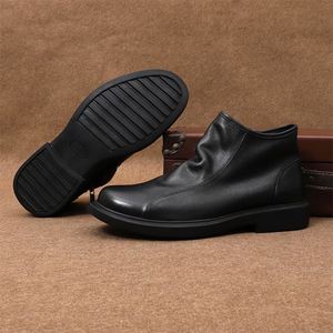 Bottes Courtes Décontractées pour Hommes 2026 en Cuir Véritable Souple, avec Fermeture Éclair Latérale, Dessus Plissé, Bout Rond et Semelle Épaisse Basse - Product Image 2