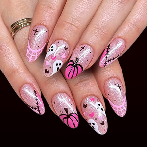 <span class=keywords><strong>Uñas</strong></span> Postizas Francesas con Diseño de Telaraña y Gotas de Sangre Oscura para Halloween, 24 Piezas - Product Image 2