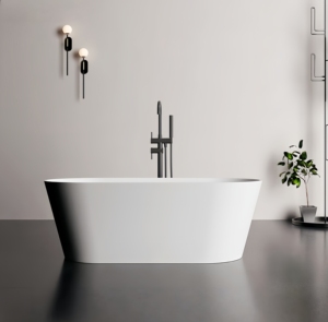 Bañera Ovalada Independiente de Piedra Artificial, Acabado Mate, Diseño Ecológico y Duradero, Bañera Profunda para Remojo - Product Image 1